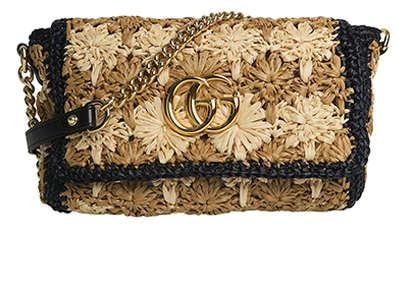 GG Marmont Floral Raffia-Macrame Shoulder Bag, front view